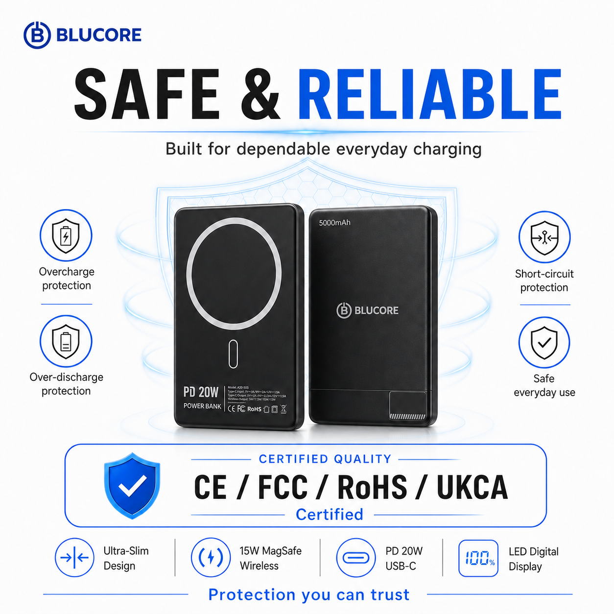 Blucore MagSafe Wireless Power Bank 5000mAh - Wholesale Box of 50 Units