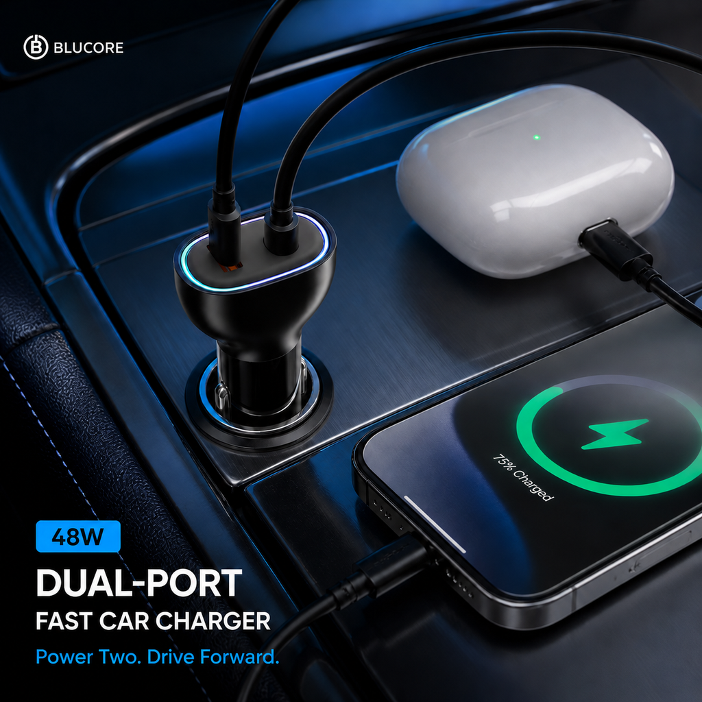 Blucore 48W Dual-Port Car Charger PD 30W + QC 18W - Wholesale Box of 50