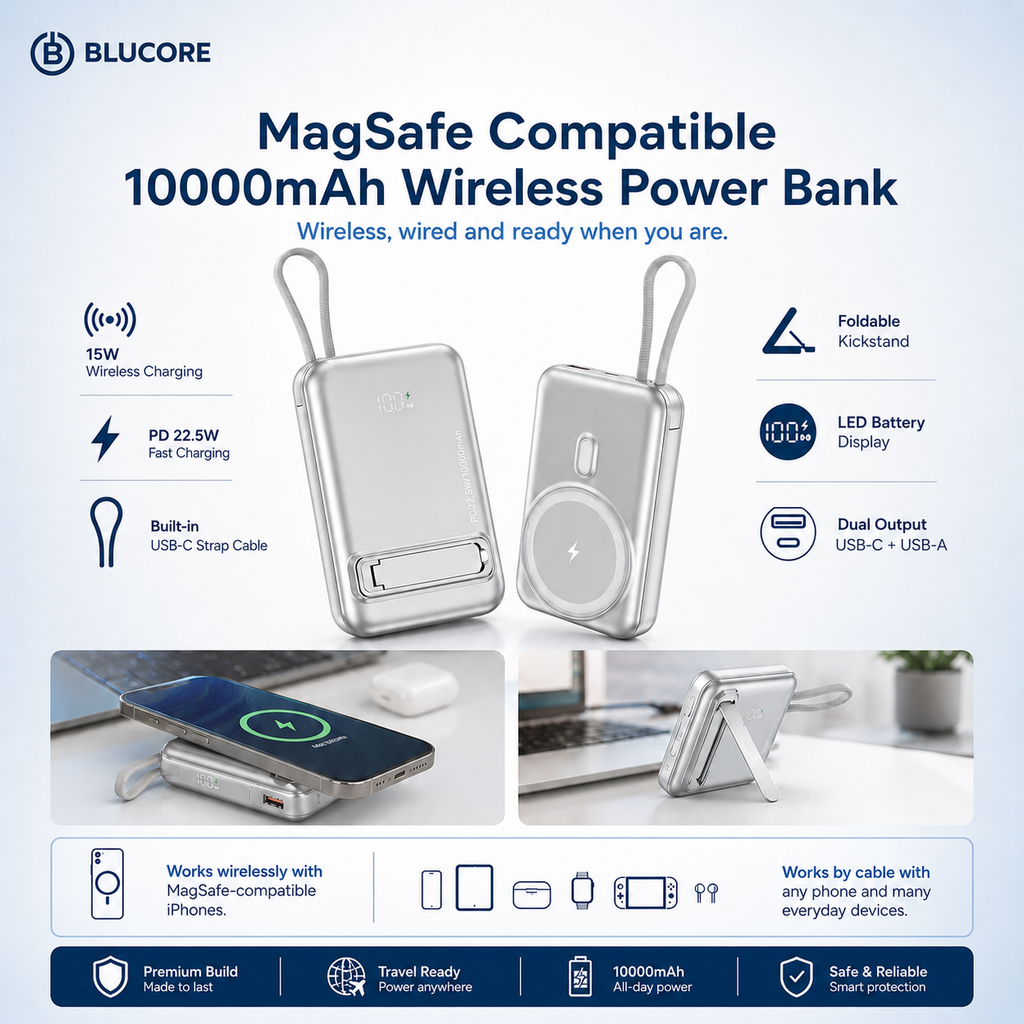 Blucore Multipurpose MagSafe Power Bank 10000mAh PD 22.5W - Wholesale Box of 50