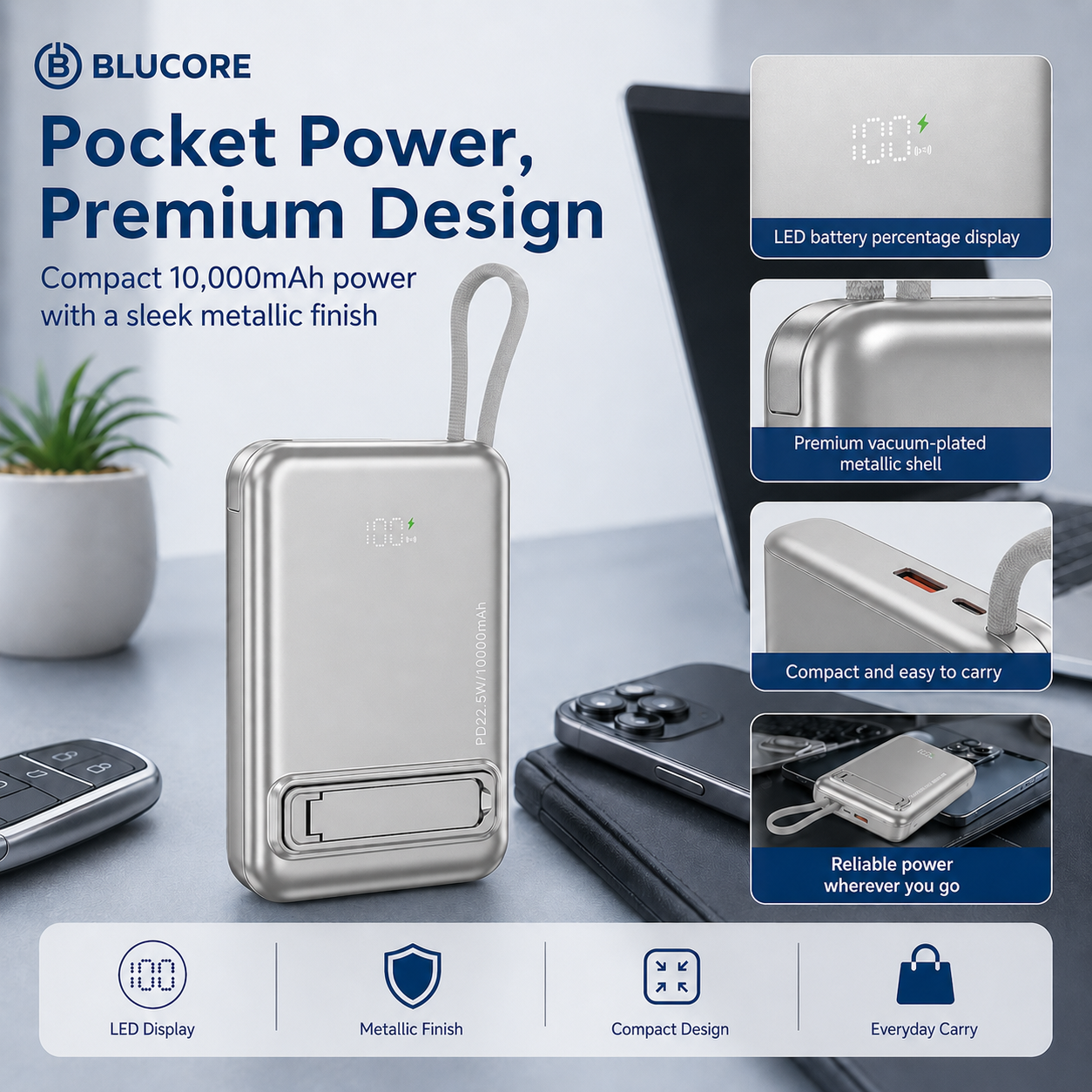 Blucore Multipurpose MagSafe Power Bank 10000mAh PD 22.5W - Wholesale Box of 50