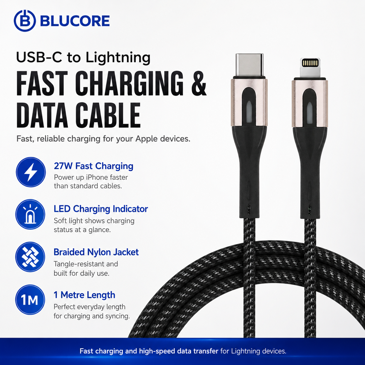 Blucore Type C to Lightning Cable 27W - Wholesale Box of 50