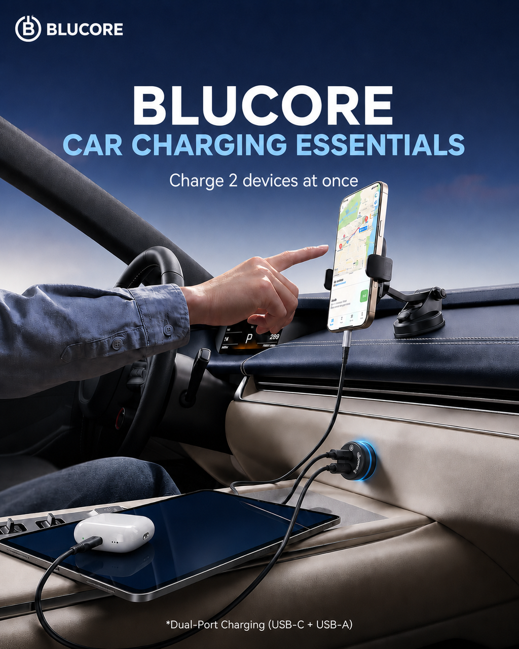 Blucore 48W Dual-Port Car Charger PD 30W + QC 18W - Wholesale Box of 50