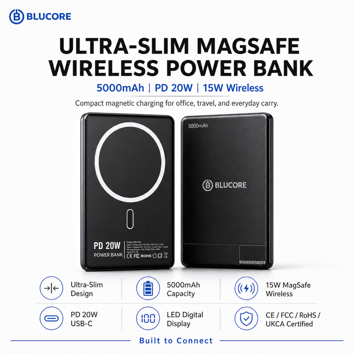 Blucore MagSafe Wireless Power Bank 5000mAh - Wholesale Box of 50 Units
