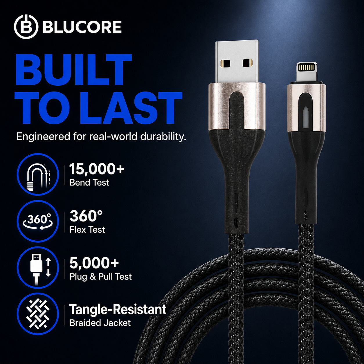 USB-A to Lightning Fast Charging & Data Cable - Wholesale Box of 50