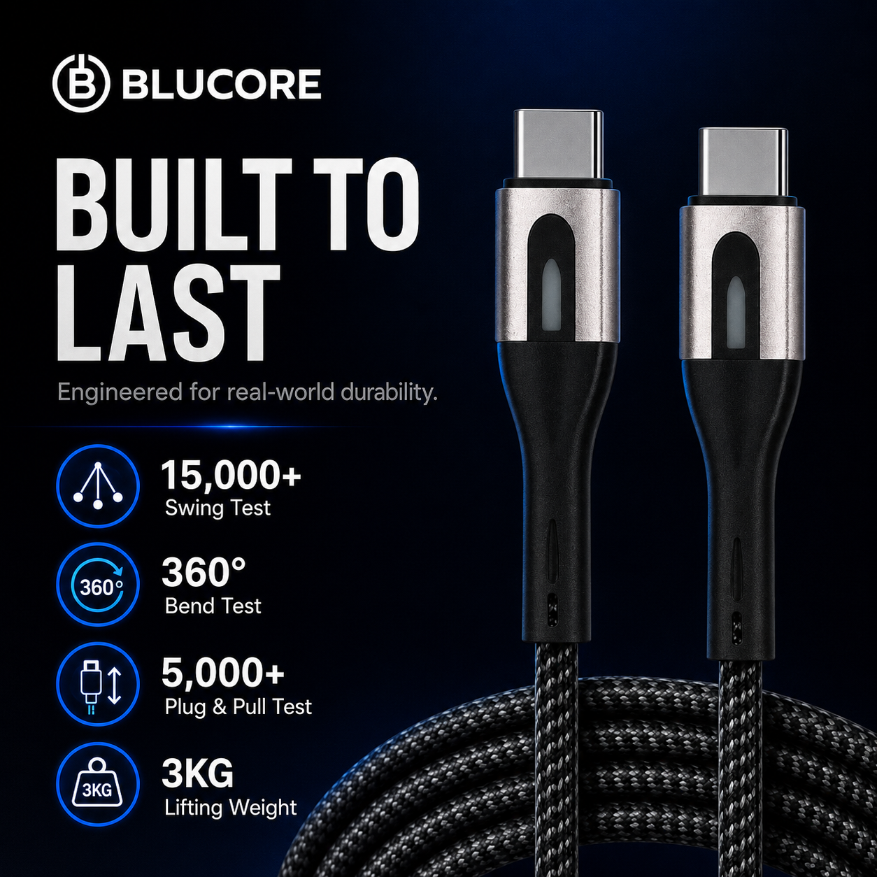 Blucore  Type C-C 65W Fast Charging & Data Cable- Wholesale Box of 50