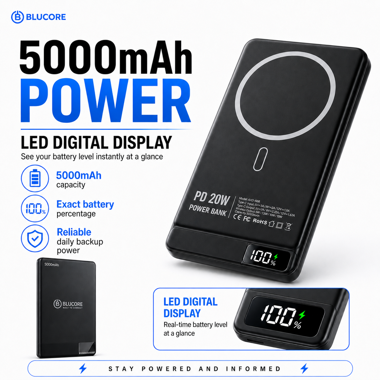 Blucore MagSafe Wireless Power Bank 5000mAh - Wholesale Box of 50 Units
