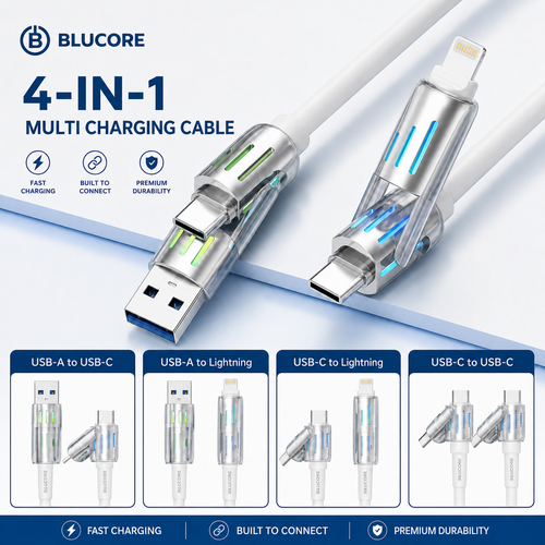 Blucore 4-in-1 Multi Function Charging Cable - Wholesale Box of 50