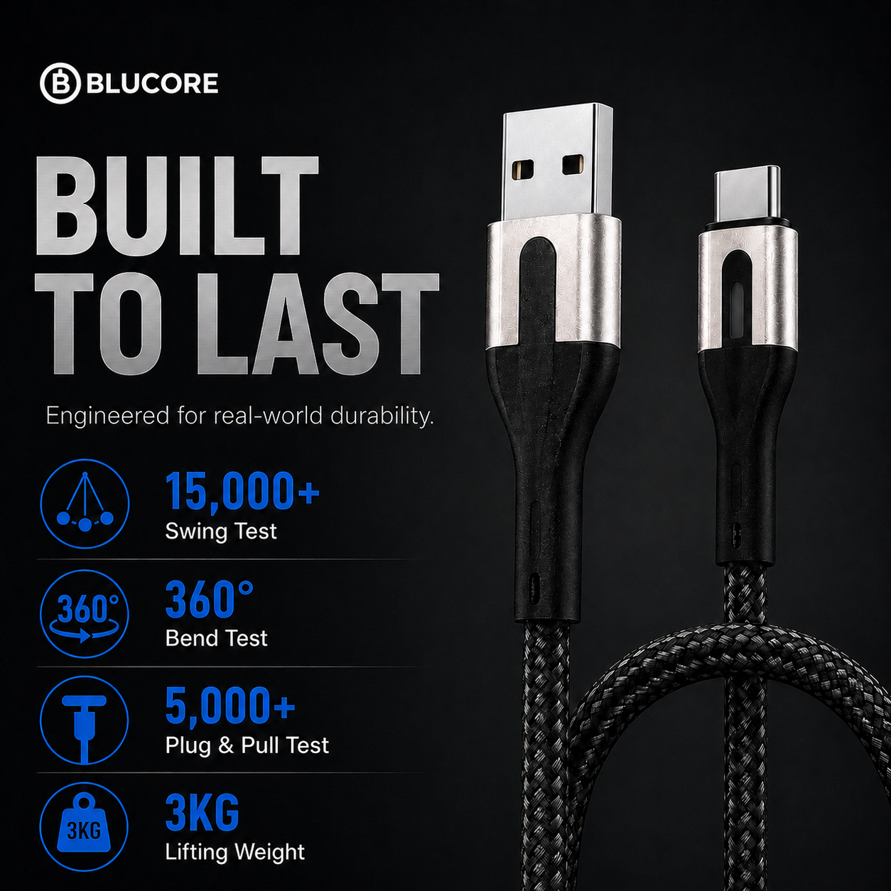 Blucore USB-A to C  Cable- Wholesale Box of 50