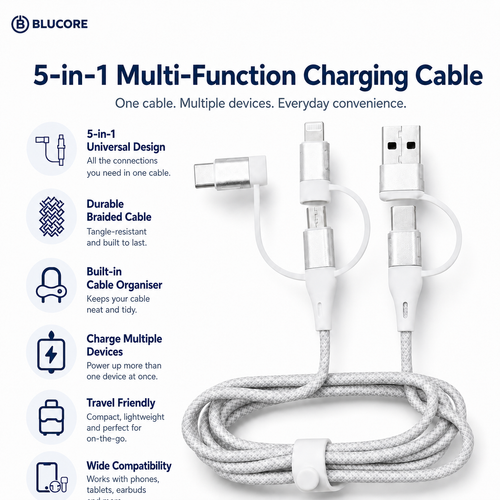 Blucore 5-in-1 Multi Function Charging Cable - Wholesale Box of 50
